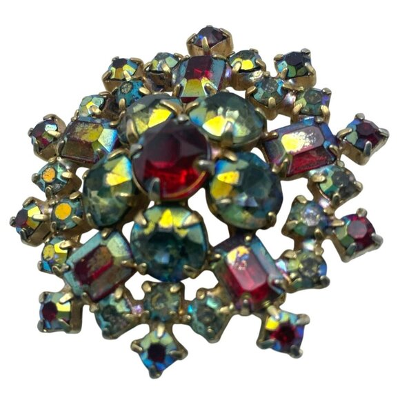 Vintage Aurora Borealis Brooch AB Red Blue Green Austrian MCM 1 3/4" GORGEOUS! - Picture 4 of 8